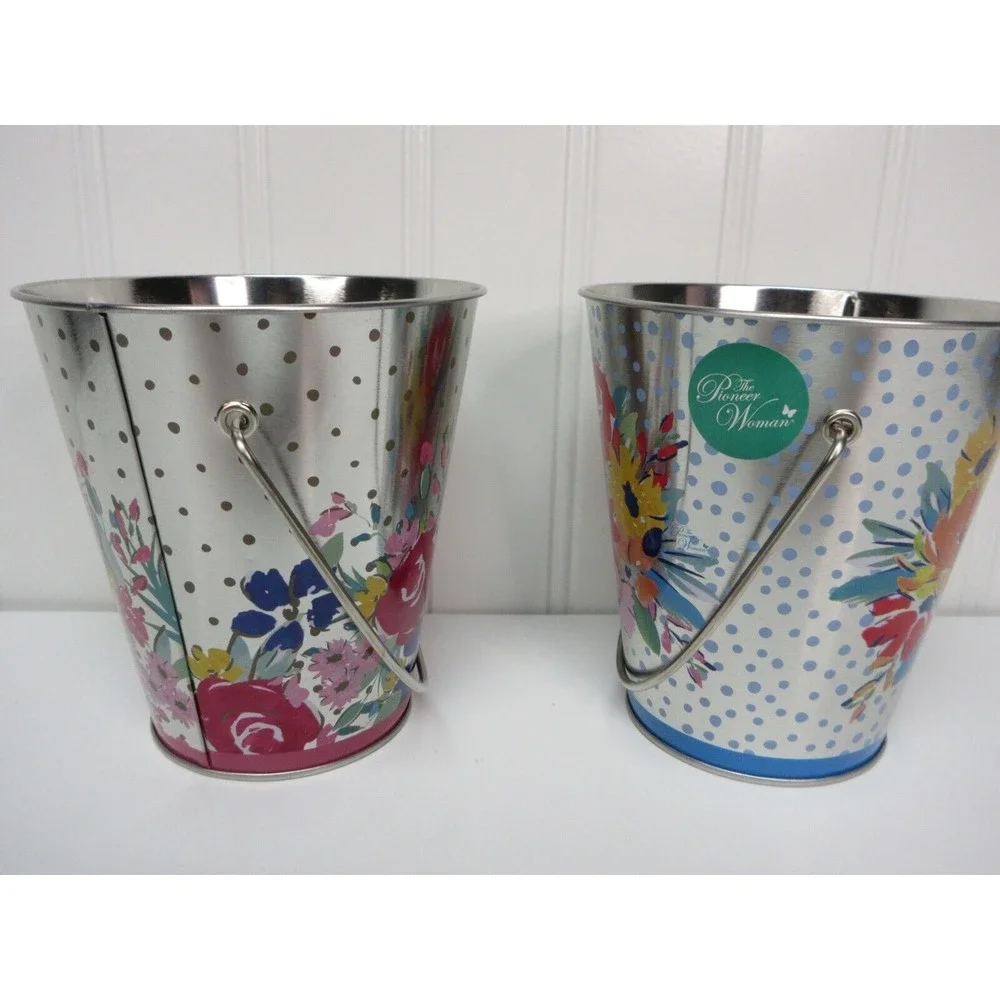 Pioneer Woman Floral Tin Pail Flowers Party Wedding 4.5